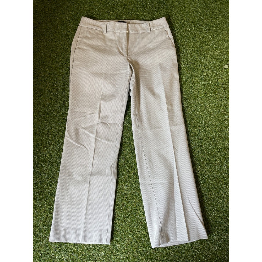 Talbots Newport Pants Womens 8P Beige Striped Flat Front‎ Straight Leg Business